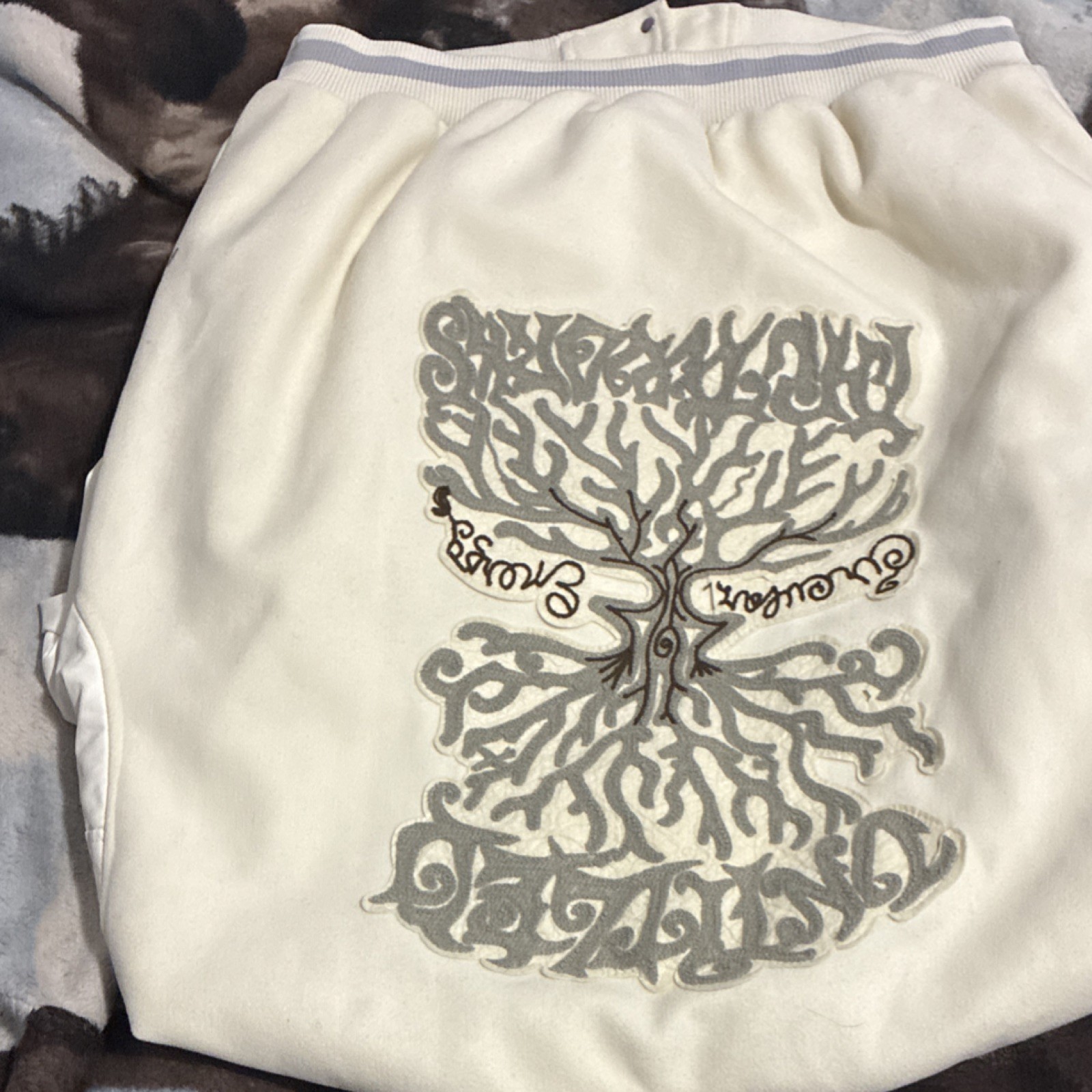 Men's Patchwork Varsity Jacket White Brown Gray E… - image 2