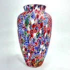 Vtg Millefiori Satin Finish Glass Vase Large 9" Tall Murano Style