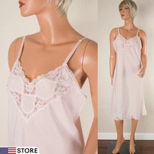 💖 VTG BARBIZON Louise Full Slip Dress 38 Pink Thin Taffeta Lace Embroidery NWOT