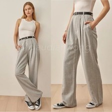 Reformation Pants Womens 6 Montauk Wool Pleat Front Wide Leg Light Gray