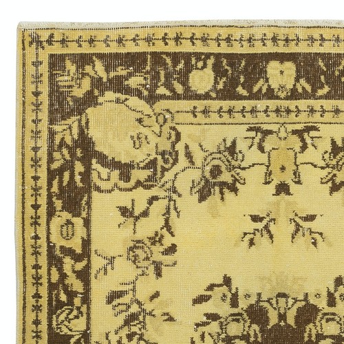 3.7x6.5 Ft Overdyed Yellow Turkish Wool Rug, Modern Handmade Floor ...