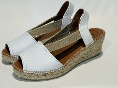  Toni Pons Teide- Women's 36/6 White Leather Slingback Espadrilles Wedges