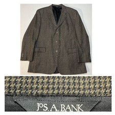 Jos A Bank Houndstooth Wool Blazer Jacket Sport Coat Tailored Fit 46L Long EUC