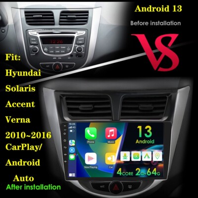 2+64GB Android 13 CarPlay Car Stereo Radio GPS For Hyundai Accent Solaris Verna