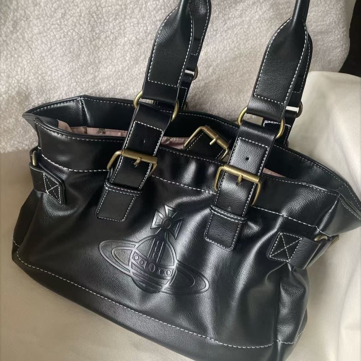 Vivienne Westwood Accord Tote Bag Orb Embossed Black Women's