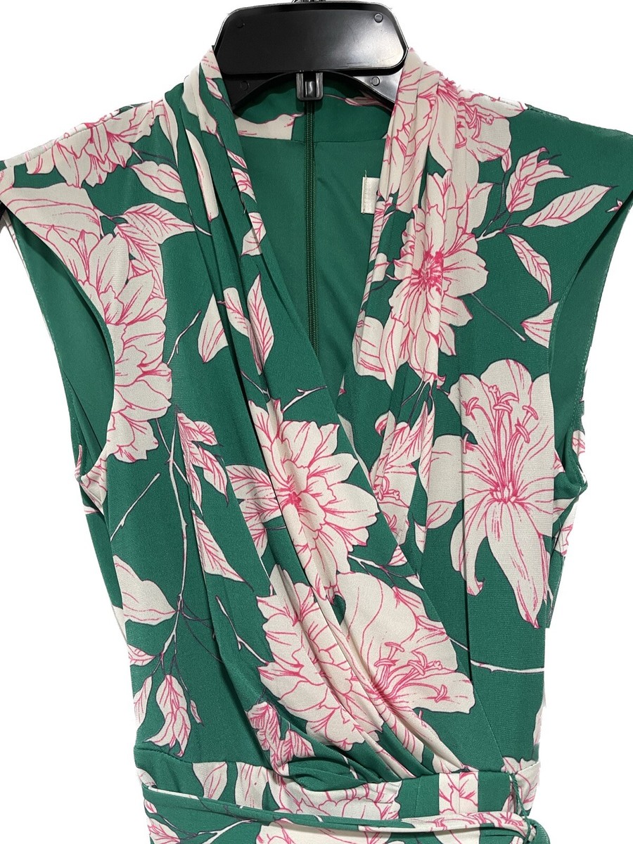 Eliza J Emerald Green Pink Dress Sleeveless Floral Print Fit & Flare Size 4  NWT | eBay