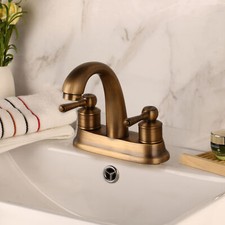 Antique Brass Bathroom Sink Faucet Set Dual Handles Deck Mounted Mixer Basin Tap