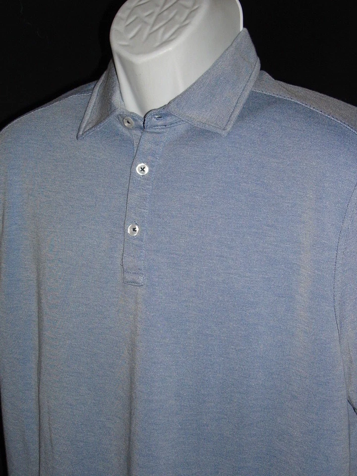 NAT NAST SOLID WEDGEWOOD BLUE POLYESTER/RAYON BLEND S/S POLO SHIRT SZ. L - Image 2 of 4