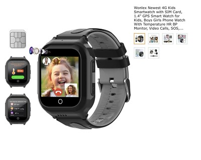 Wonlex Newest 4G Kids Smartwatch with SIM Card 1.4'' GPS Smart Watch for Kids ...