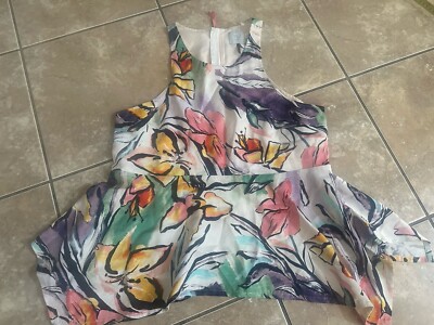 HD IN PARIS 8 Peplum Satin Blouse Top Floral Exposed Zipper 