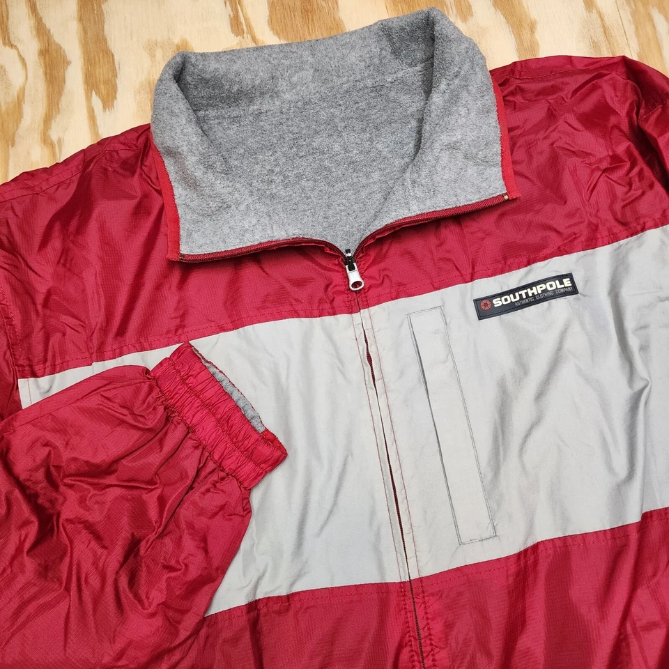 Chaqueta Southpole Vintage Hombres XL Rojo Gris Polar Reversible Puffer Jacket 54x29 Foto 2 de 4