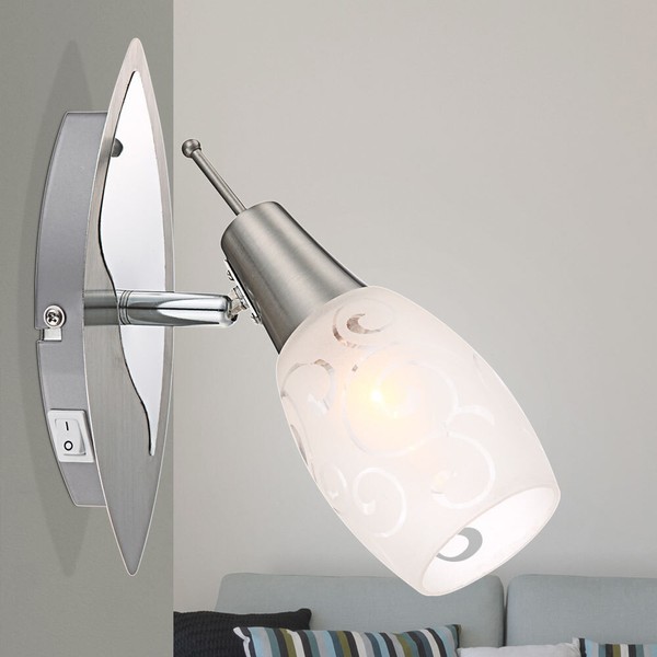 Wand Spot Lampe Leuchte Metall Nickel Matt Chrom Opal Schlaf Zimmer Beleuchtung-image
