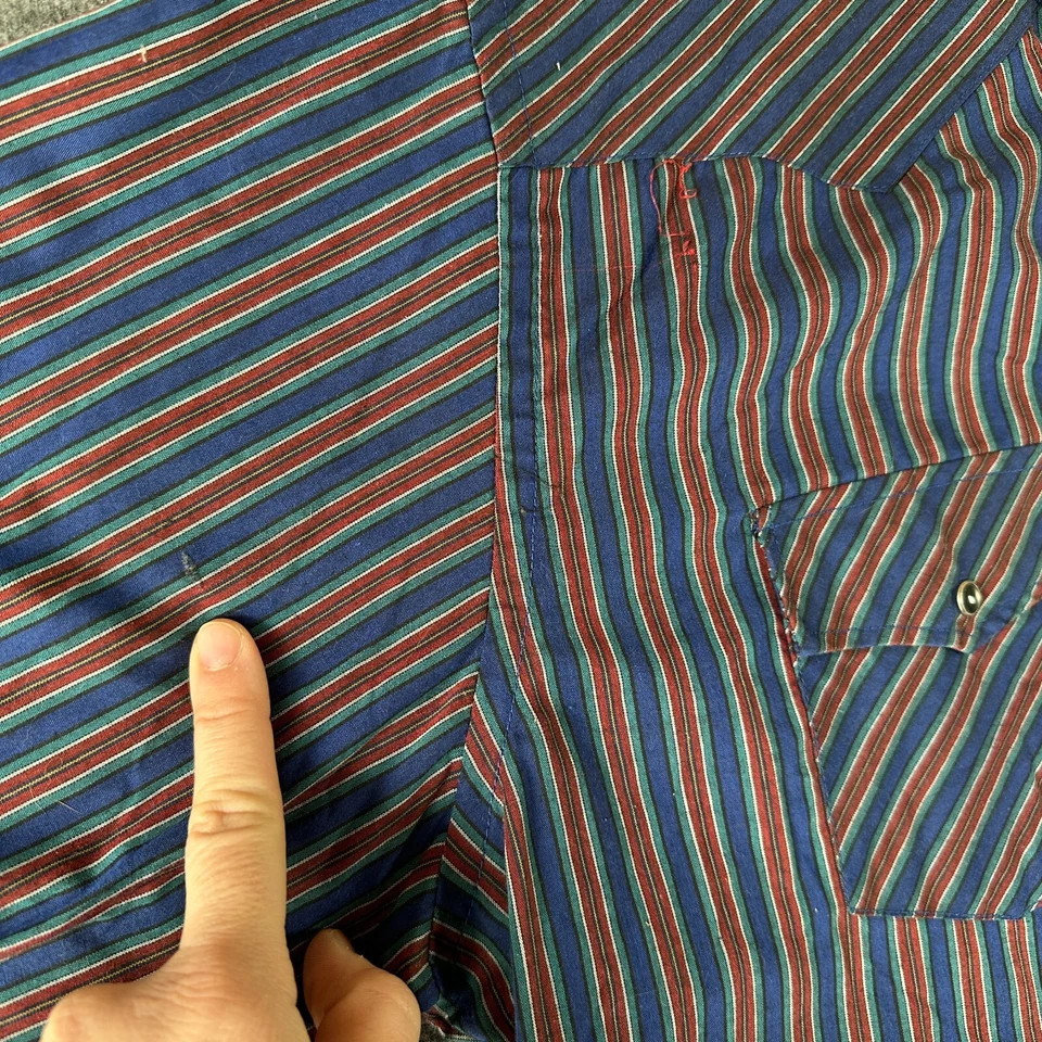 Vintage Sasson Pearl Snap Shirt Mens XL Extra Large Blue Red Stripe Long Sleeve - Image 4 of 4