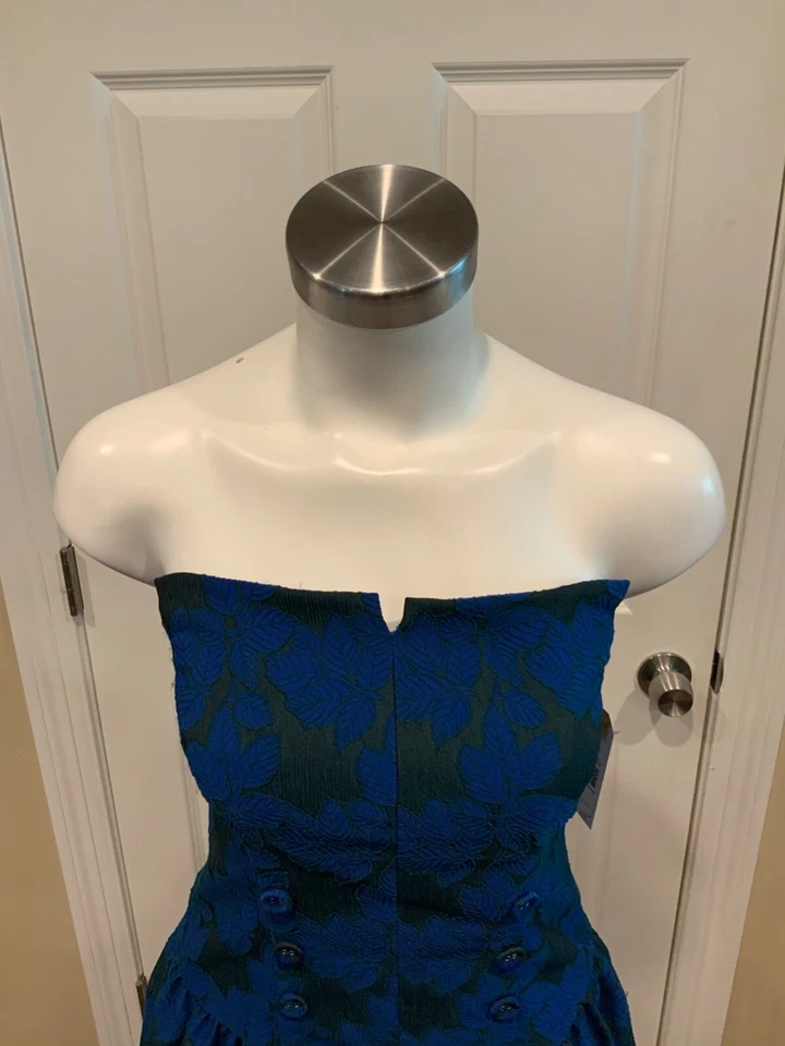 Eva Franco Blue Leaf "Tanzia" Strapless Dress, Size 4 (US) - Image 2 of 4