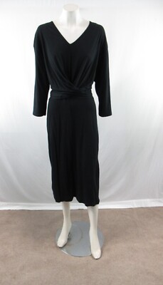 NWOT ZARA Basic Women's Black 3/4 Sleeve V-Neck Tie Back Midi Dress Size S#OS507