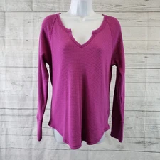 Knox Rose Womens Notch Neck Thermal Top Sz Large Berry Purple Long Sleeve