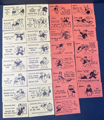 Monopoly 1964 Game Replacement Parts 16 Community Chest 15 Chance