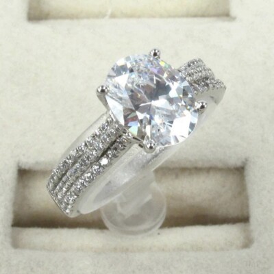 3.34TCW Oval Cut VVS1 Moissanite Three Row Engagement Ring 14k White Gold Plated