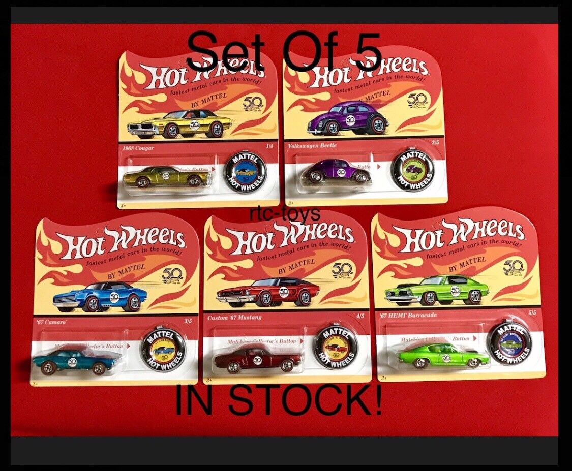 Hot Wheels 2018 50th Anniversary Redlines Complete Set of 5 1/64 Diecast Cars 