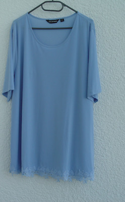 NINA  LEONARD  SHIRT GR.48  Blau längerer Halbarm Rundhals Spitzenbordüre NEU