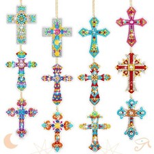 12 Pcs Cross Diamond Painting Keychains Cross Shaped Diamond Art Keychains Kit