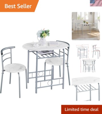 Chic 3-Piece Small Dining Set with Metal Frame - Space-Efficient for Cozy Nooks