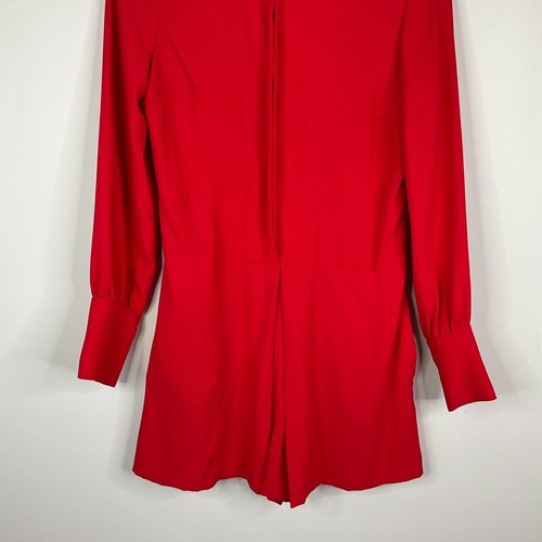 Zara Womens Romper Shorts Red Long Sleeve Button Up Medium Pockets | eBay