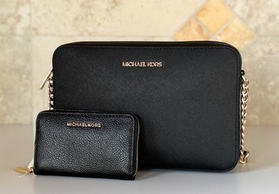 Michael Kors Jet Set Item Crossbody Bag + Wallet Set Black/Gold | eBay