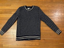 LL Bean Navy Wool Birdseye Chunky Sweater - L