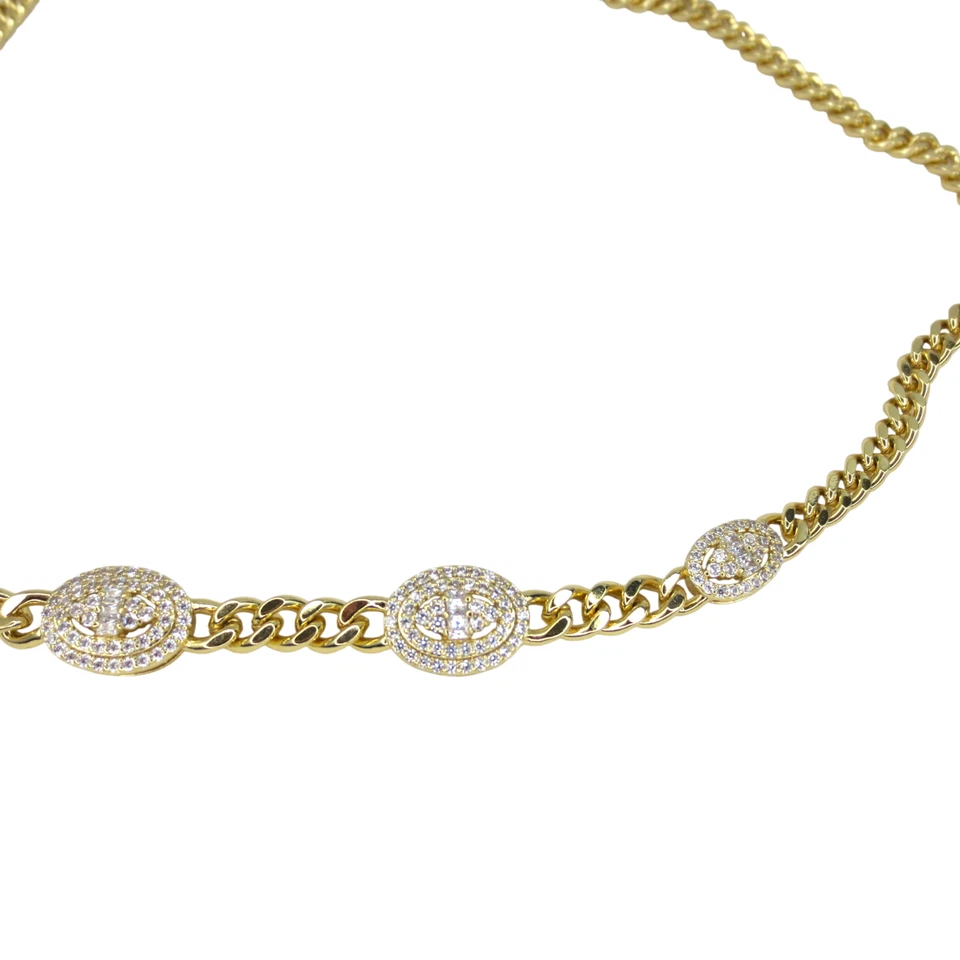 Colar GAZE folheado a ouro 14K sobre aço inoxidável corrente cubana 18" CZ - Imagem 4 de 4