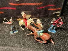 Vintage Metal Indian Chief on horse x2 Toy Figures plus 2 bow figure