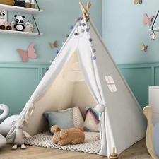 Large Canvas Kids Teepee Star Wood Indian Tent Child In/Outdoor Play House 160CM