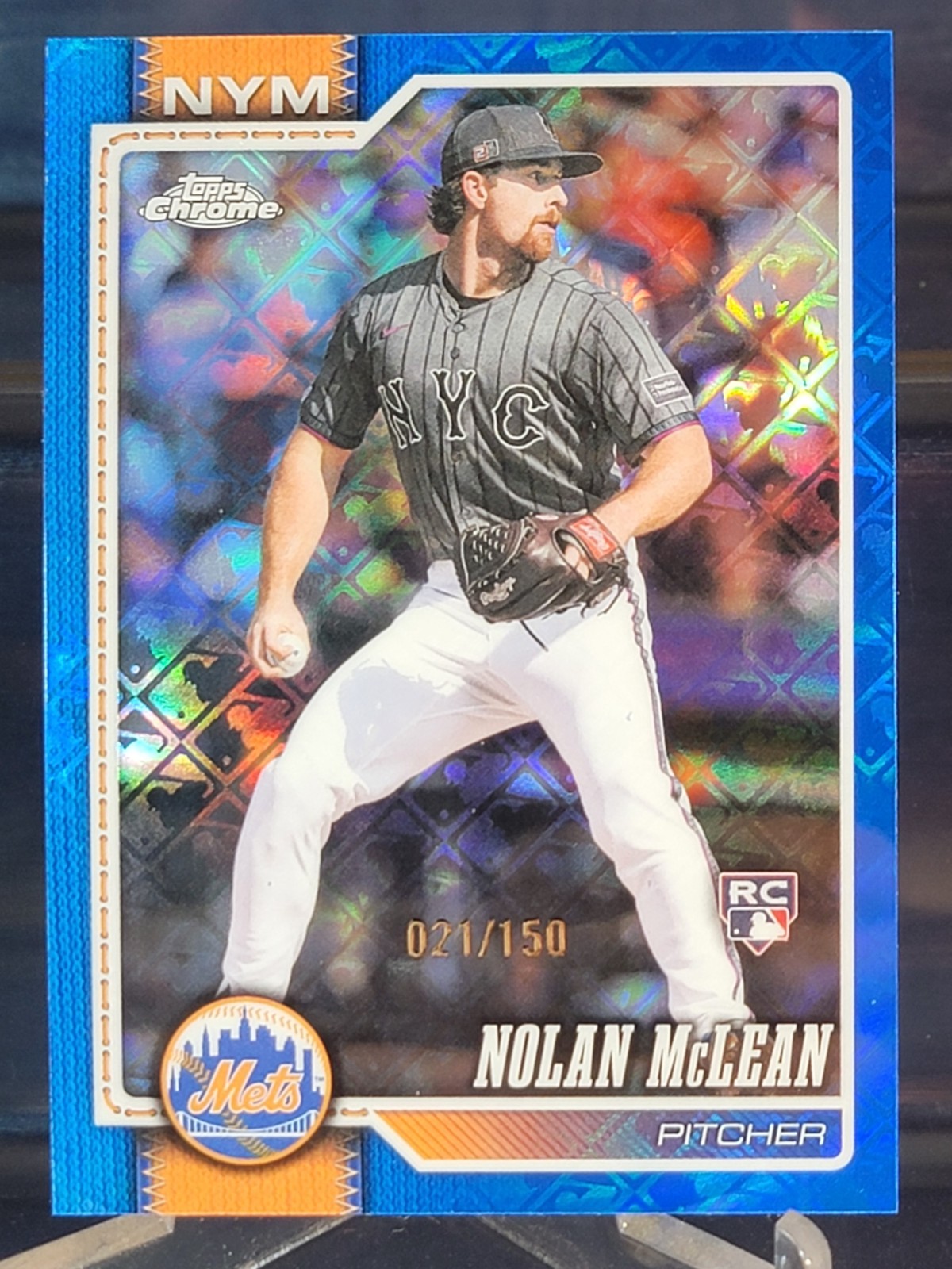 2026 Topps Chrome #236 Nolan McLean RC BLUE LOGOFRACTOR #021/150 New York Mets
