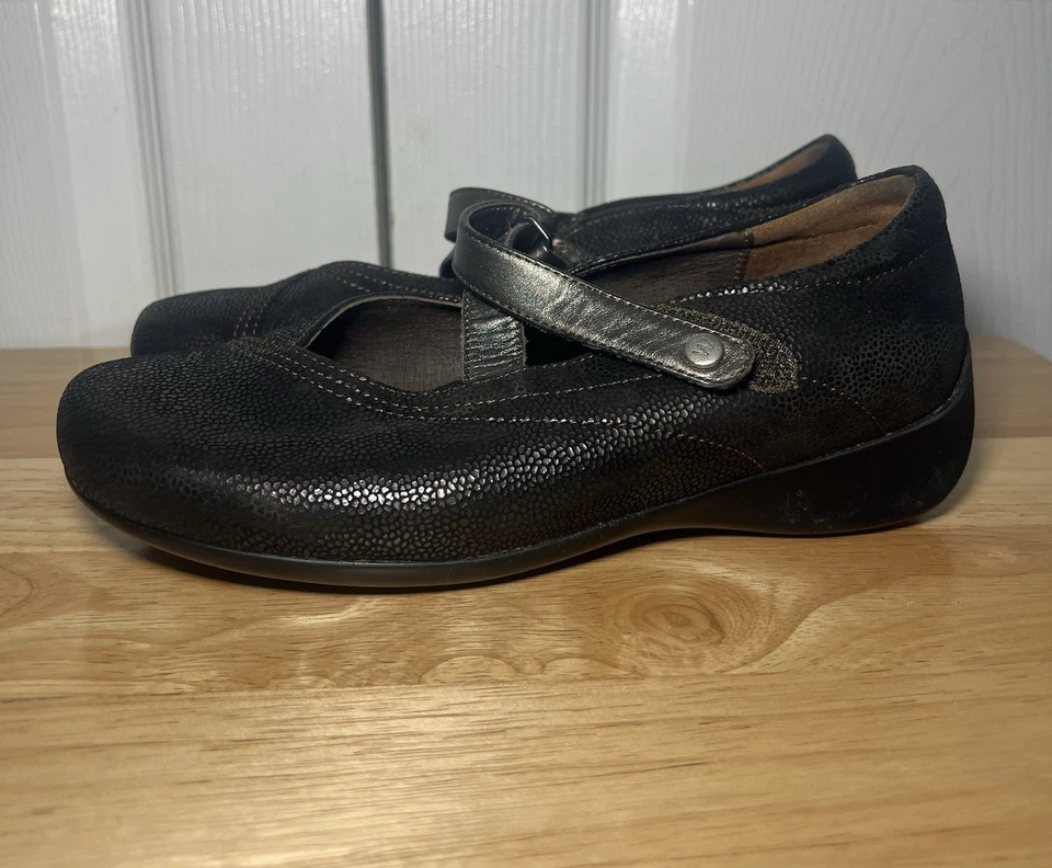 Zapatos Wolky Talla 36 'Passion' Brillo Mary Jane Cuero Marrón Punta Redonda Planos Foto 3 de 4