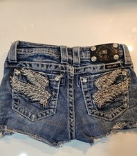 Miss Me Girls Cut-Off Denim Shorts Blue Cotton Size 14 Distressed Embroidered