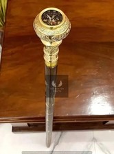 Brass Designer Handle Antique Style Cane Wooden Walking Stick With Compass Gift,