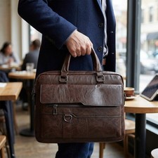 Mens Briefcase Satchel Bag Executive PU Leather Shoulder & Hand Bag Work Travel