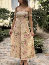 ZIMMERMANN IRIS DRESS SHIRRED BODICE LINEN FLORAL PRINT MAXI SIZE 0 AU 8 US 10