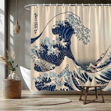 The Great Wave off Kanagawa Shower Curtain Japanese Ocean Art Bathroom Decor