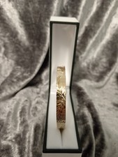 9ct Rolled Gold Vintage 50 Micron Diamond Cut & Fern Hinged Bangle. BLTD 14.4g