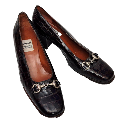 GIUSTI Womens Vintage Brown Slip On Block Heel Horsebit Shoes EU 37.5 UK 4.5 - Afbeelding 1 van 7