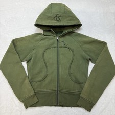 Lululemon Distressed Zip Hoodie Olive Green Raw Edge Scuba Style Womens