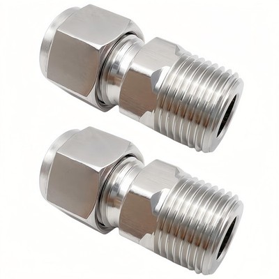 2 Pack 1/8 Tube OD x 1/8 NPT Male Compression Fitting Stainless Steel
