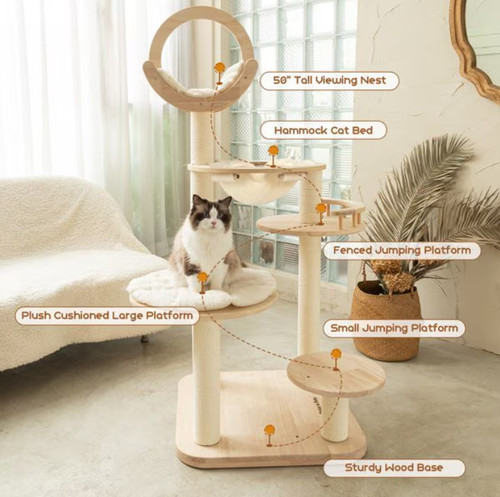 Happy & Polly Transformable 58-in Plush Cat Tree & Condo, Beige, Large, Open Box
