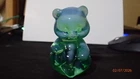 Fenton Sitting Glass Teddy Bear Sea Mist Green Opalescent Marked Fenton 3.75” H