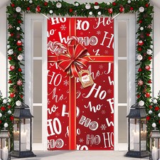 Christmas Door Cover Xmas Decorations Gift Box Present Door Cover Winter Holiday