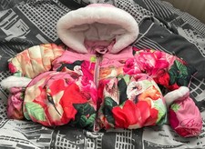 Ted  Baker Baby Girl Coat Pink Flowers Mittens Built In 0-3 Months Debenhams 