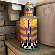 VTG Wooden Butterfly House 12" Whimsical Check Colorful Home Decor