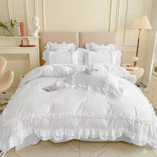 Girls Lace Bedding, Full Comforter Cover Set, Chic Ruffled Duvet Cover with 2...