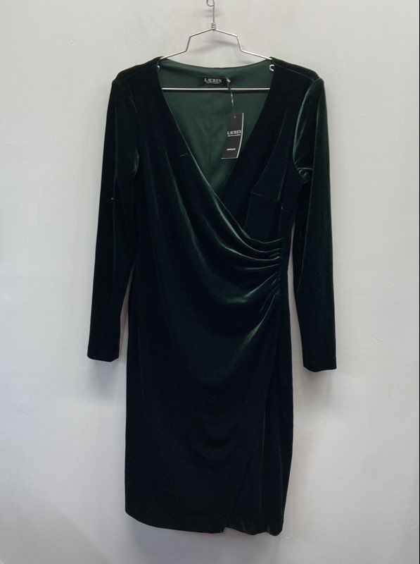 Lauren Ralph Lauren Women's Green Velvet Ruched Surplice Dress NWT Size 6